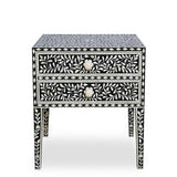 Bone Inlay 2 Drawer Bedside : Floral : Black