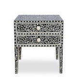 Bone Inlay 2 Drawer Bedside : Floral : Black