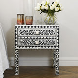 Bone Inlay 2 Drawer Bedside : Floral : Black