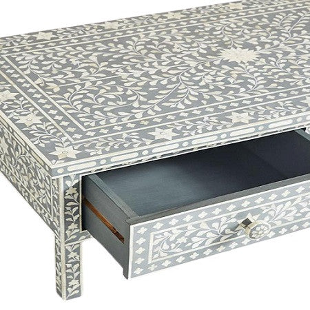 Bone Inlay Rectangular Coffee Table : Floral : Grey