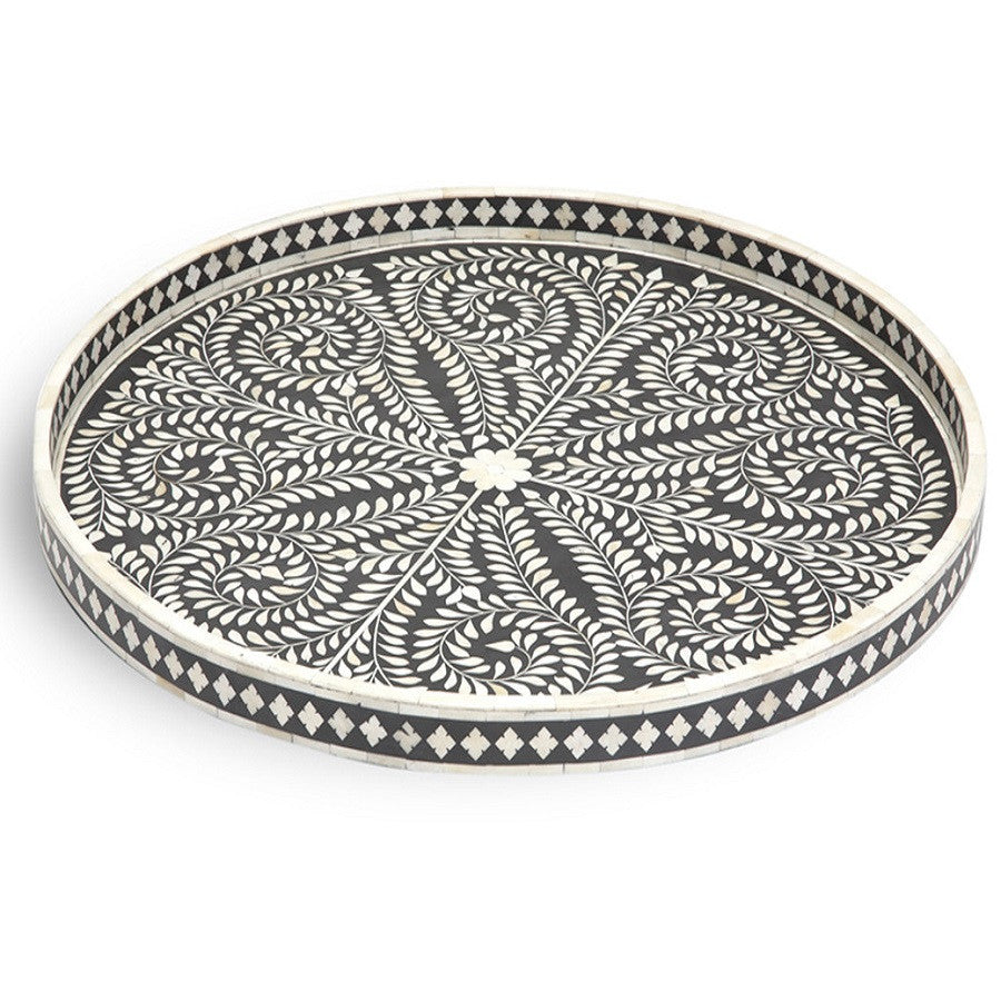 Bone Inlay Large Platter : Floral : Black