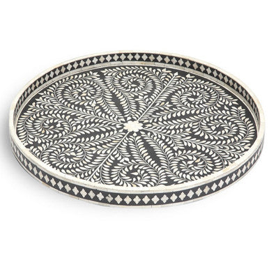 Bone Inlay Large Platter : Floral : Black