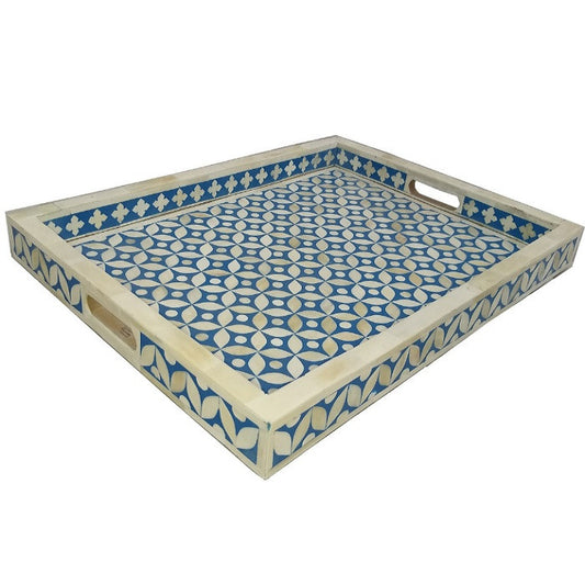 Bone Inlay Rectangular Tray in Starburst/ Blue