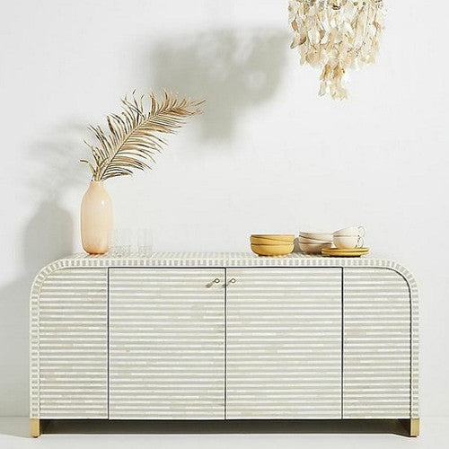 Bone Inlay 2 Door Waterfall Buffet : Stripe : Grey