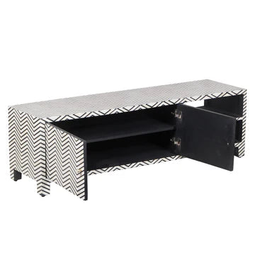 Bone Inlay 2 Door TV Sideboard : Zig Zag : Black