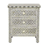 Bone Inlay 3 Drawer Bedside : Starburst :Black