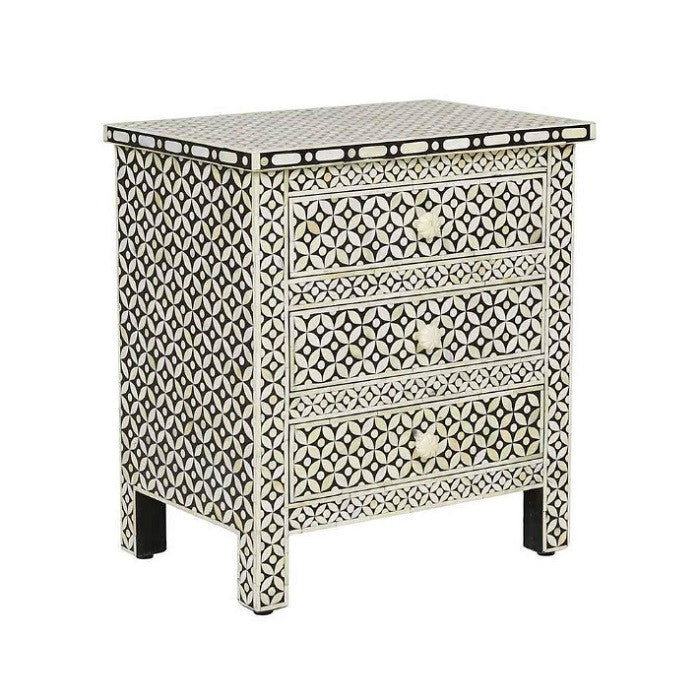 Bone Inlay 3 Drawer Bedside : Starburst :Black