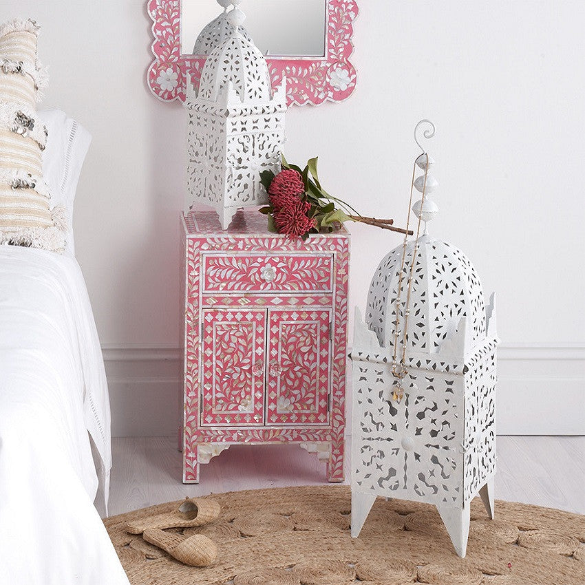 Mother of Pearl Inlay Bedside Cabinet : Fuchsia