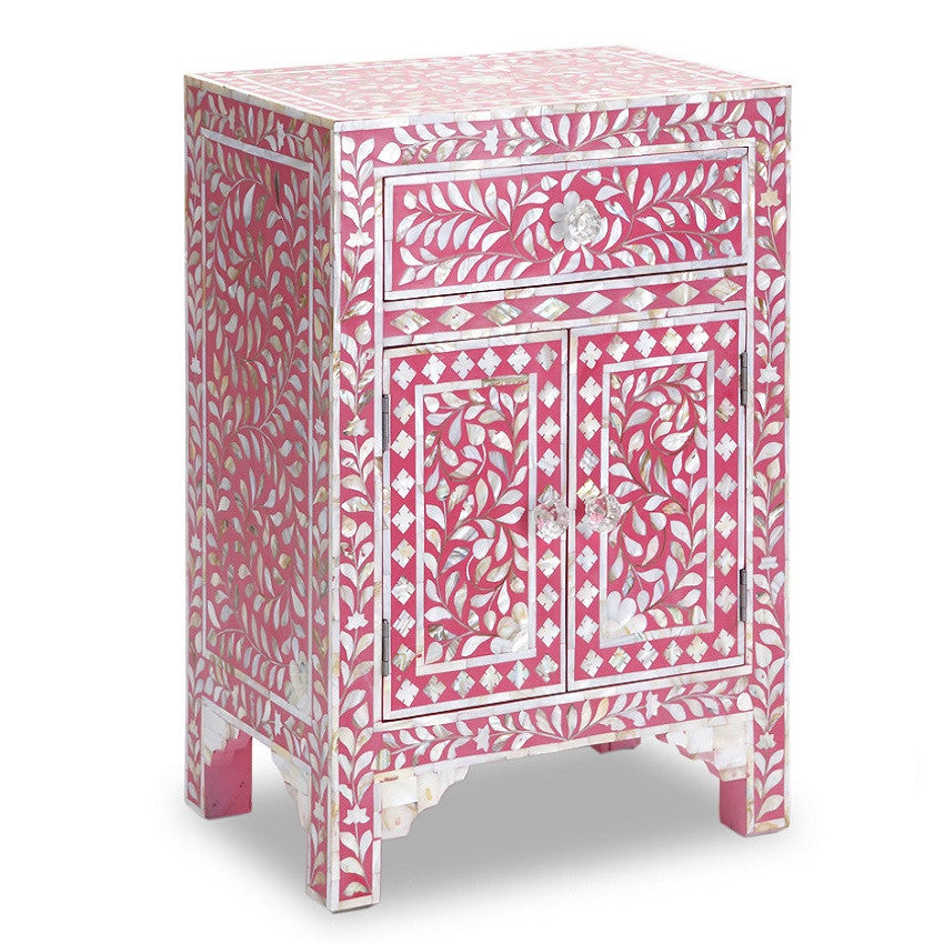 Mother of Pearl Inlay Bedside Cabinet : Fuchsia
