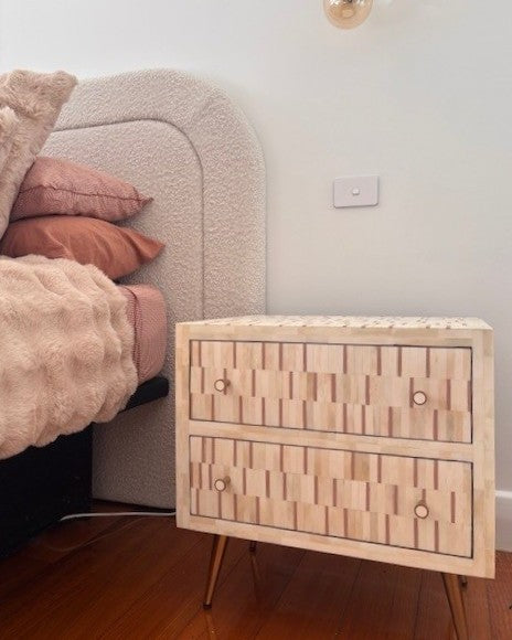 Bone Inlay 2 Drawer Bedside : Morse : Biscuit
