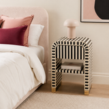 Bone Inlay Waterfall Side Table : Stripe : Black