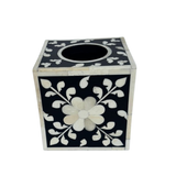 Bone Inlay Tissue Holder : Floral : Black : Small