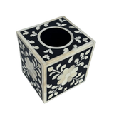 Bone Inlay Tissue Holder : Floral : Black : Small