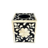 Bone Inlay Tissue Holder : Floral : Black : Small