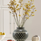Bone Inlay Vase : Checkered : Black