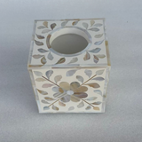 Mother of Pearl Inlay Tissue Holder : Floral : White : Small