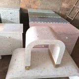 Bone Inlay Waterfall Side Table : Zelliges : White