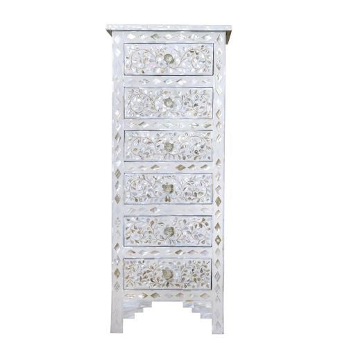 Mother of Pearl Inlay Tallboy : Floral : White