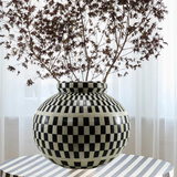 Bone Inlay Vase : Checkered : Black