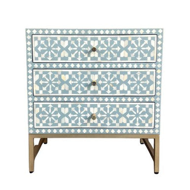 Bone Inlay  3 Drawer Bedside Chest : Zelliges : Turquoise