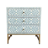 Bone Inlay  3 Drawer Bedside Chest : Zelliges : Turquoise