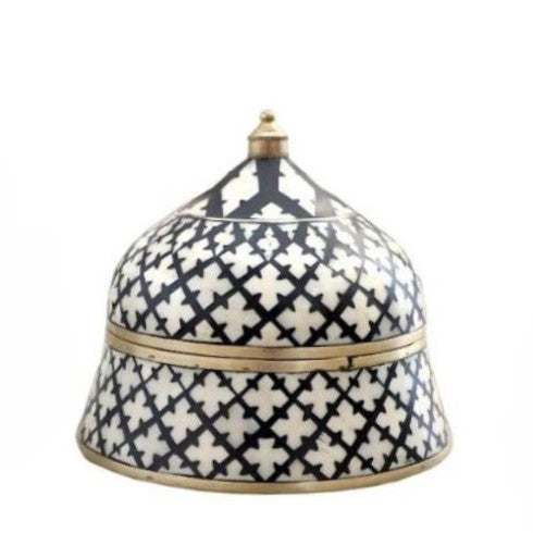Bone & Brass Moghul Box : Trellis : Black & White