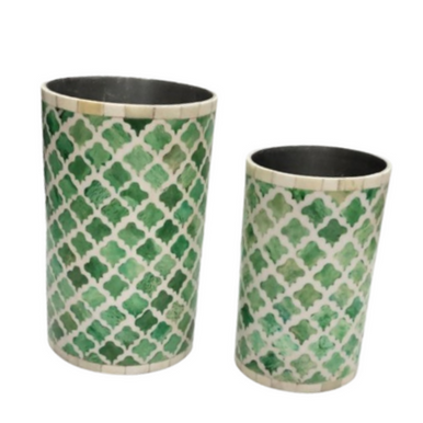 Tall Inlay Vase Moroccan Pattern : Green
