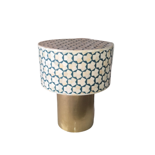 Bone Inlay Accent Table : Tri-Square : Teal
