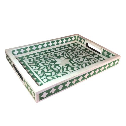 Bone Inlay Rectangular Tray : Floral : Hunter