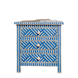 Bone Inlay 3 Drawer Bedside Chest : Criss Cross : Blue
