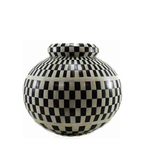 Bone Inlay Vase : Checkered : Black