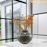 Bone Inlay Vase : Checkered : Black