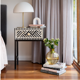 Bone Inlay 1 Drawer Bedside (with Metal Legs) : Criss Cross : Black