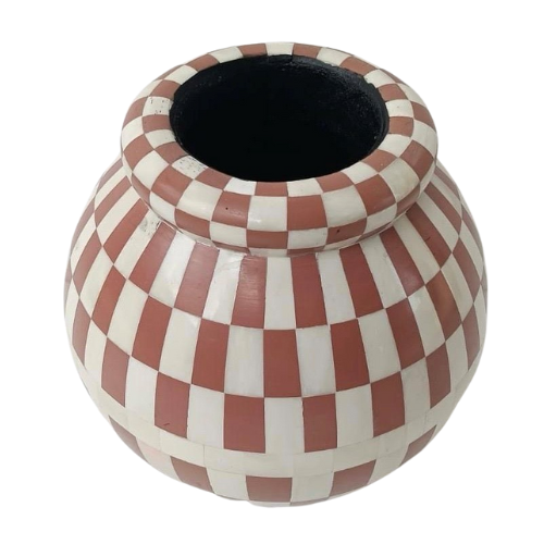 Bone Inlay Vase : Checkered : Clay