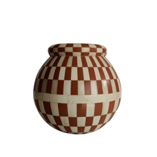 Bone Inlay Vase : Checkered : Clay
