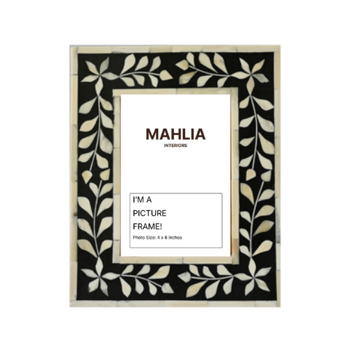 Bone Inlay Picture Frame : Floral : Black