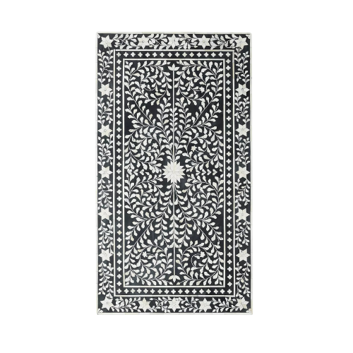 Bone Inlay Rectangular Coffee Table : Floral : Black