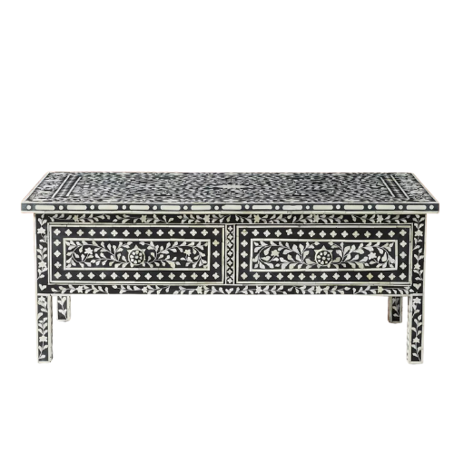 Bone Inlay Rectangular Coffee Table : Floral : Black