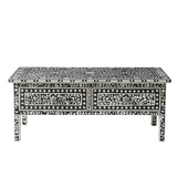 Bone Inlay Rectangular Coffee Table : Floral : Black