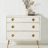 Bone Inlay 3 Drawer Chest : Criss Cross : White