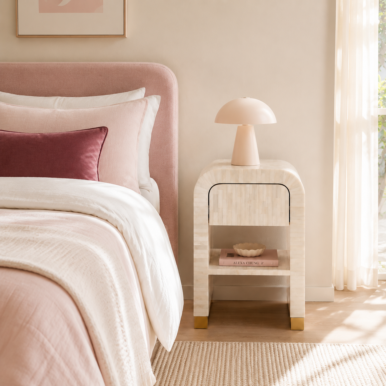 Bone Inlay Waterfall Side Table : Stripe : White