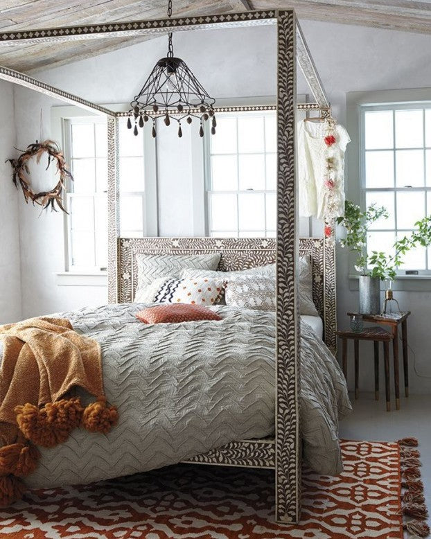 Bone or Mother of Pearl Inlay Post Bed : Custom Details : Colour of Choice