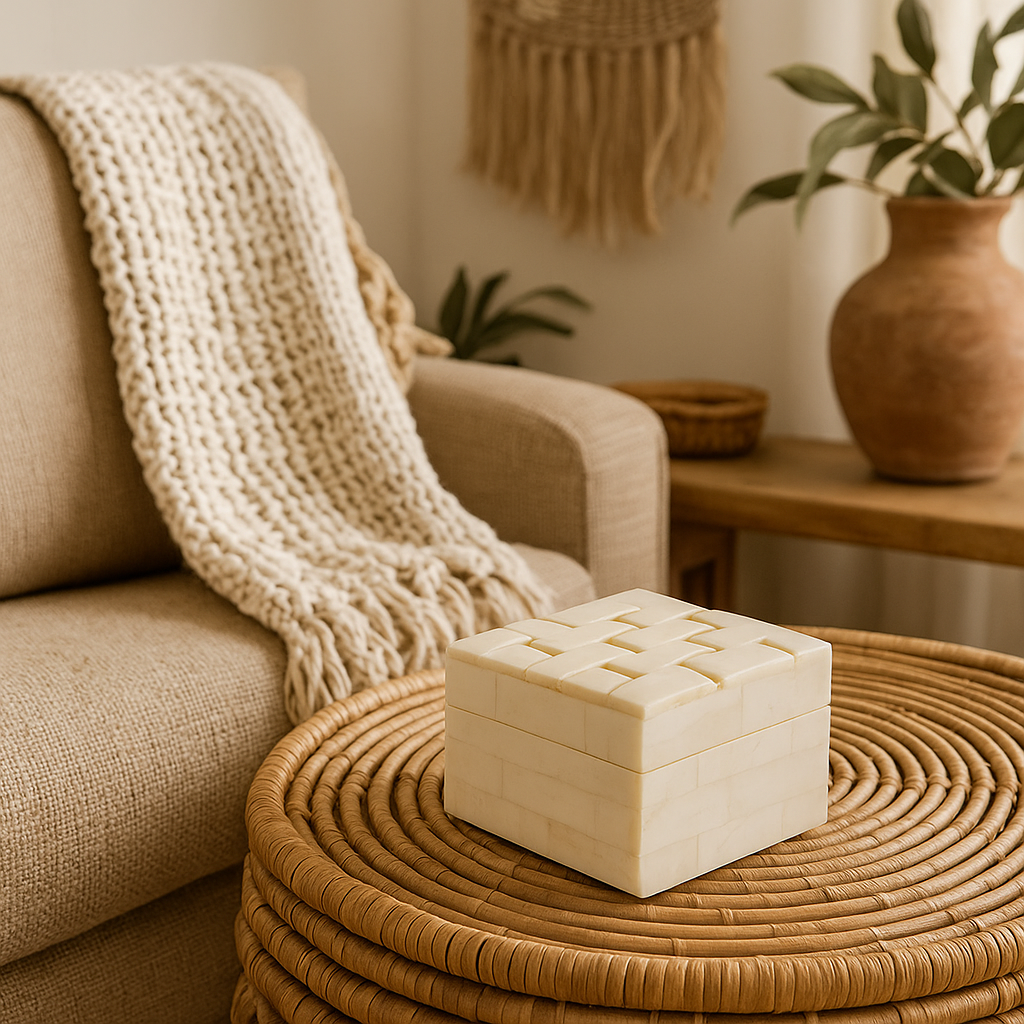 Bone Inlay Square Box : Interlace : Natural