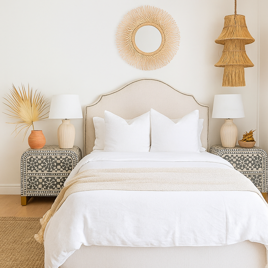 Bone Inlay 2 Drawer Waterfall Bedside : Zelliges : Grey