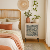 Bedside Cabinet with Bone Inlay Insert : Pond Lily : Whitewash