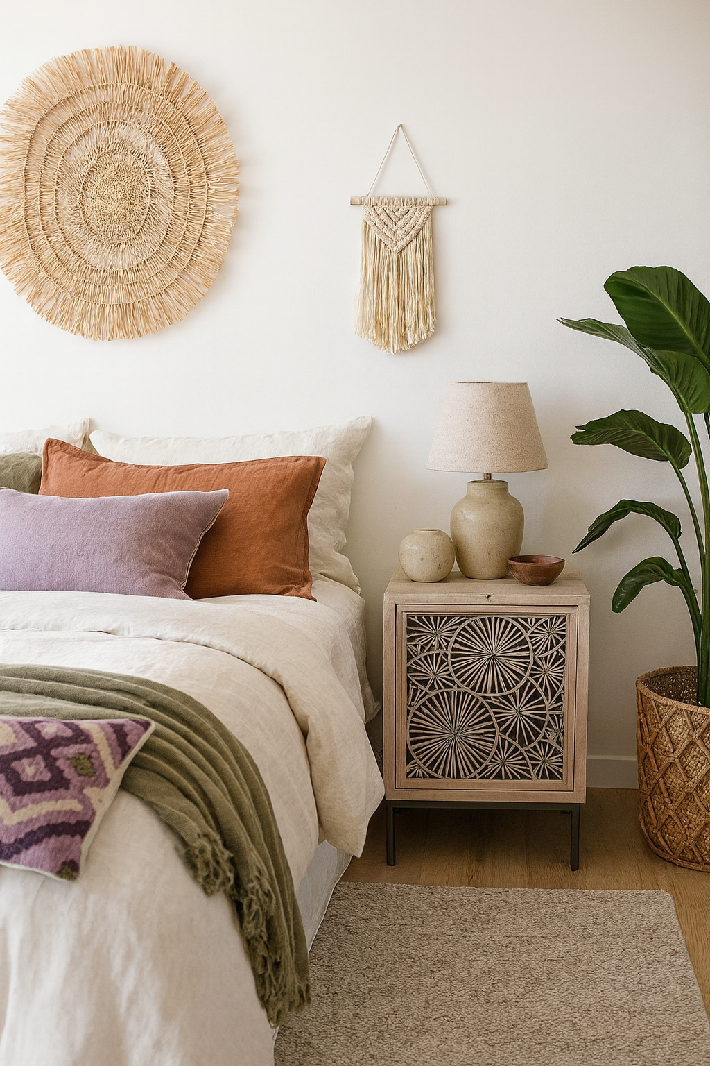 Bedside Cabinet with Bone Inlay Insert : Pond Lily : Whitewash