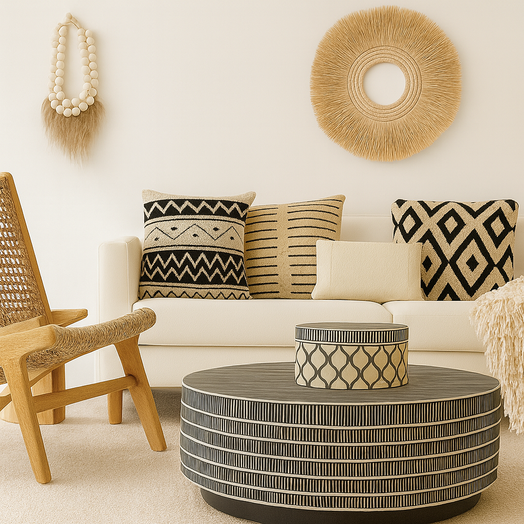 Bone Inlay Round Coffee Table (with castors) : Staccato : Black