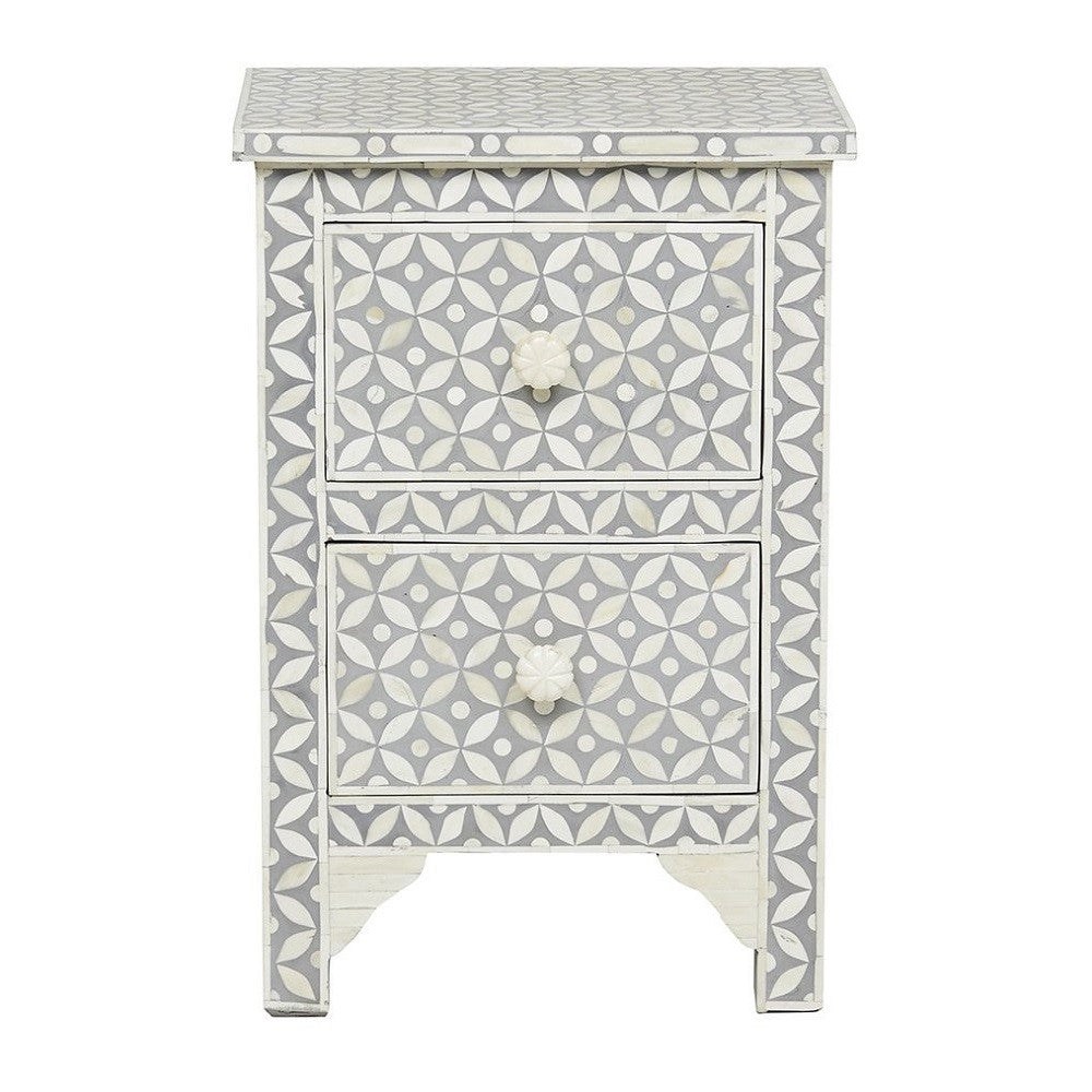 Bone Inlay Small 2 Drawer Bedside Chest : Starburst : Grey