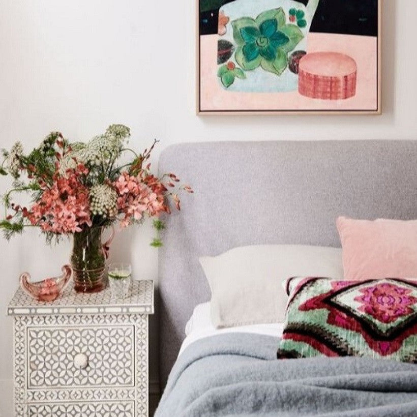 Bone Inlay Small 2 Drawer Bedside Chest : Starburst : Grey