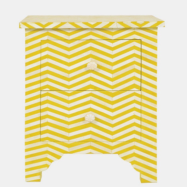 Bone Inlay Small 2 Drawer Bedside Chest : Zig Zag : Sunshine Gold